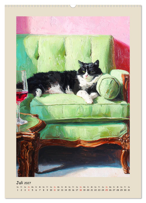 Katzen. Momente feliner Poesie in Öloptik (CALVENDO Premium Wandkalender 2027)