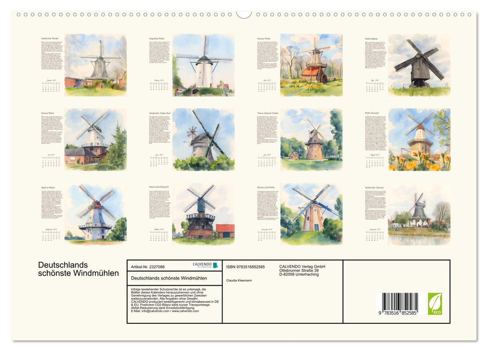 Deutschlands schönste Windmühlen (CALVENDO Premium Wandkalender 2027)
