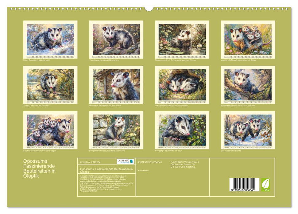 Opossums. Faszinierende Beutelratten in Öloptik (CALVENDO Premium Wandkalender 2027)