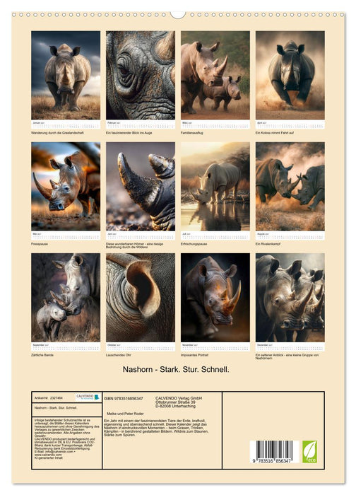Nashorn - Stark. Stur. Schnell. (CALVENDO Premium Wandkalender 2027)