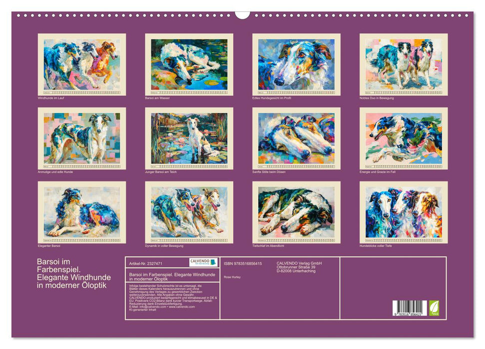 Barsoi im Farbenspiel. Elegante Windhunde in moderner Öloptik (CALVENDO Wandkalender 2027)