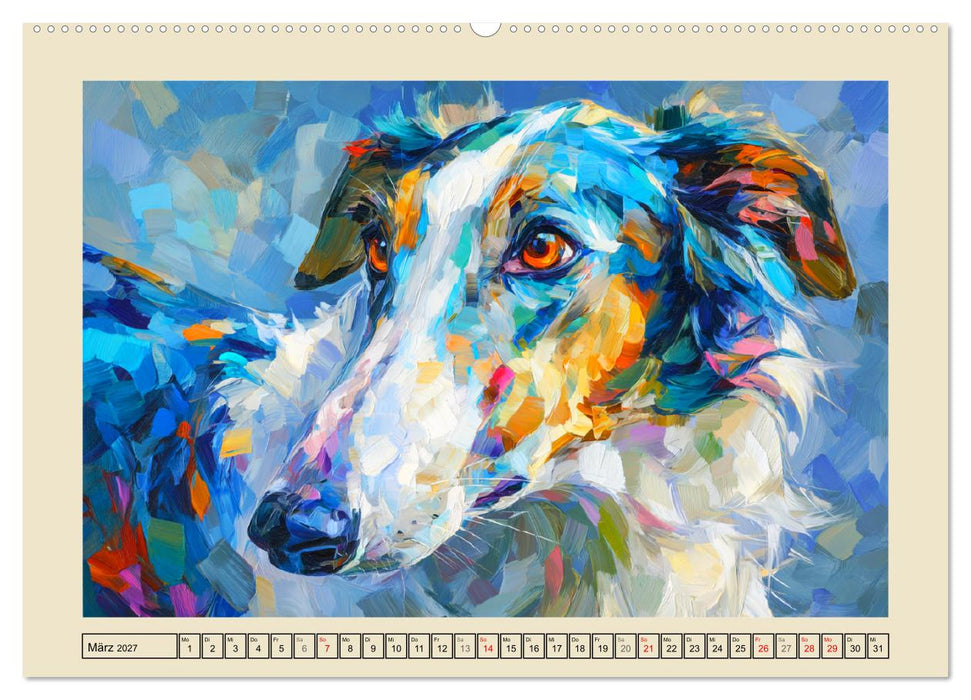 Barsoi im Farbenspiel. Elegante Windhunde in moderner Öloptik (CALVENDO Wandkalender 2027)