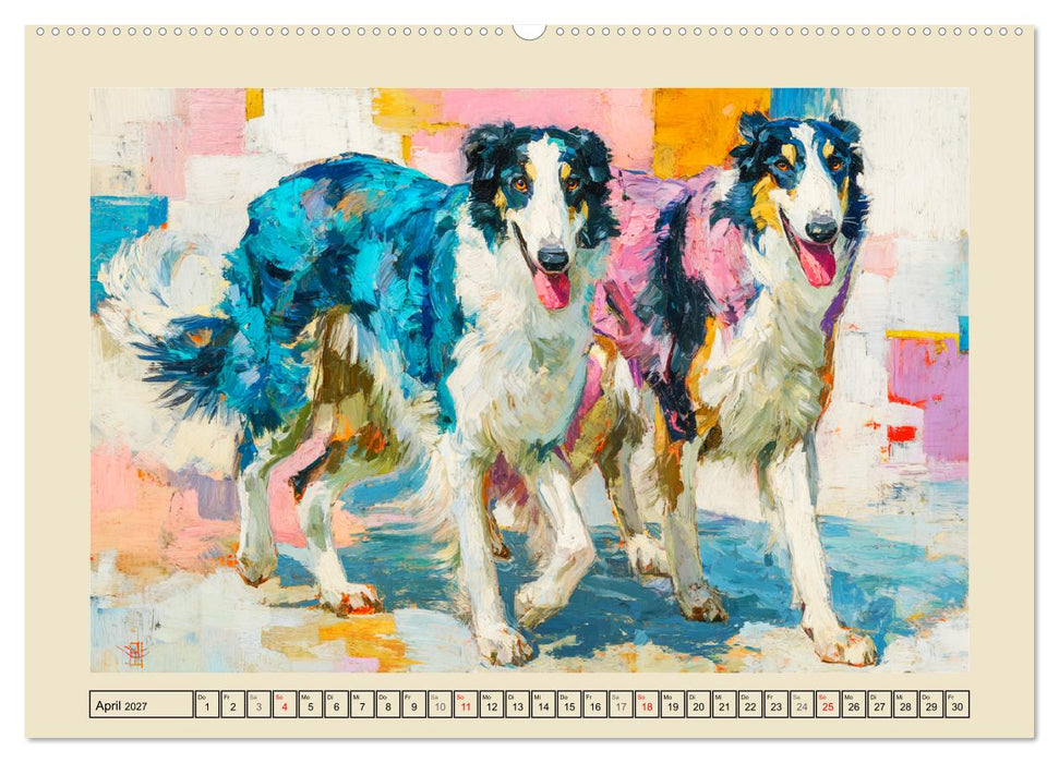 Barsoi im Farbenspiel. Elegante Windhunde in moderner Öloptik (CALVENDO Wandkalender 2027)