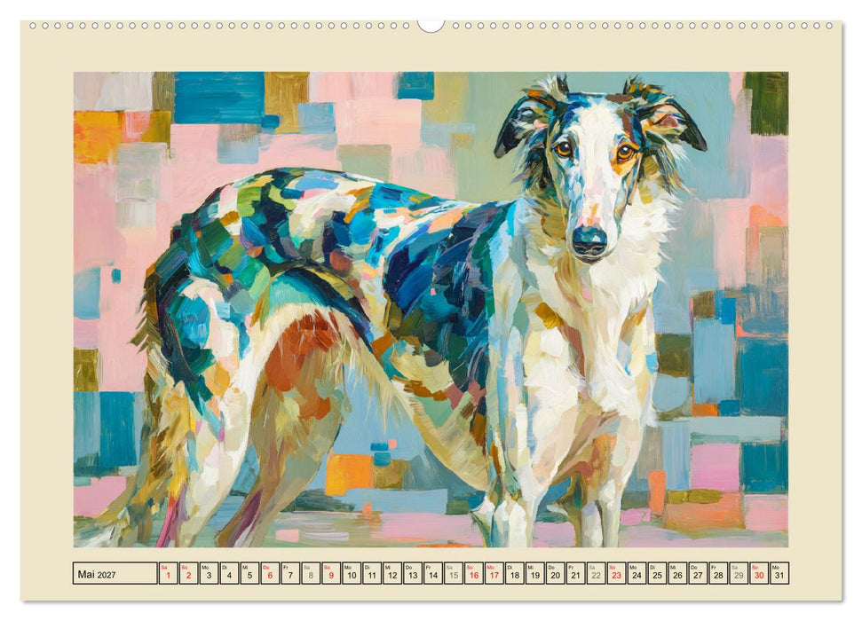 Barsoi im Farbenspiel. Elegante Windhunde in moderner Öloptik (CALVENDO Wandkalender 2027)
