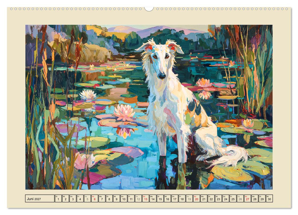 Barsoi im Farbenspiel. Elegante Windhunde in moderner Öloptik (CALVENDO Wandkalender 2027)