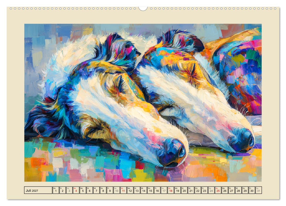 Barsoi im Farbenspiel. Elegante Windhunde in moderner Öloptik (CALVENDO Premium Wandkalender 2027)