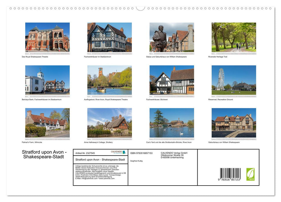Stratford upon Avon - Shakespeare-Stadt (CALVENDO Premium Wandkalender 2027)
