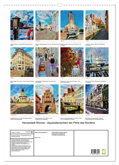 Hansestadt Wismar - Aquarellansichten der Perle des Nordens (CALVENDO Wandkalender 2027)