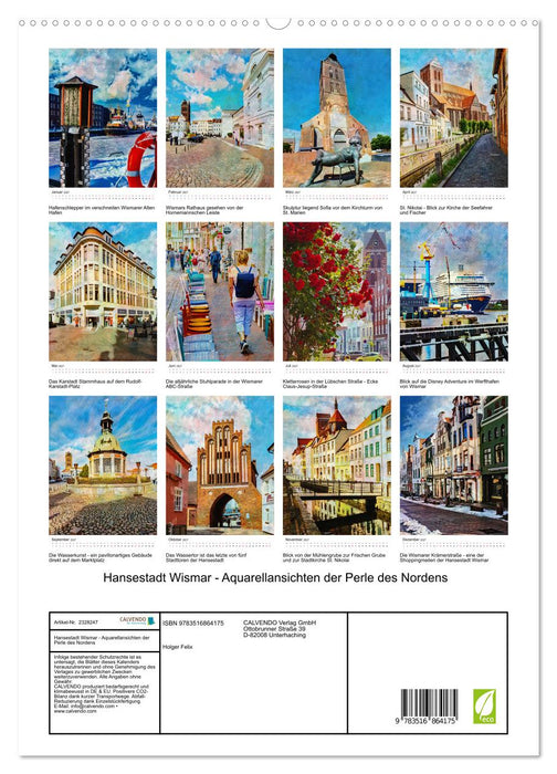 Hansestadt Wismar - Aquarellansichten der Perle des Nordens (CALVENDO Premium Wandkalender 2027)
