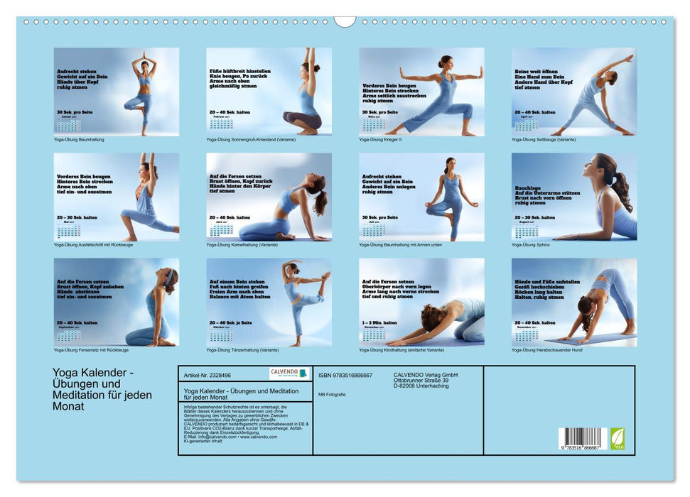 Yoga Kalender - Übungen und Meditation für jeden Monat (CALVENDO Wandkalender 2027)