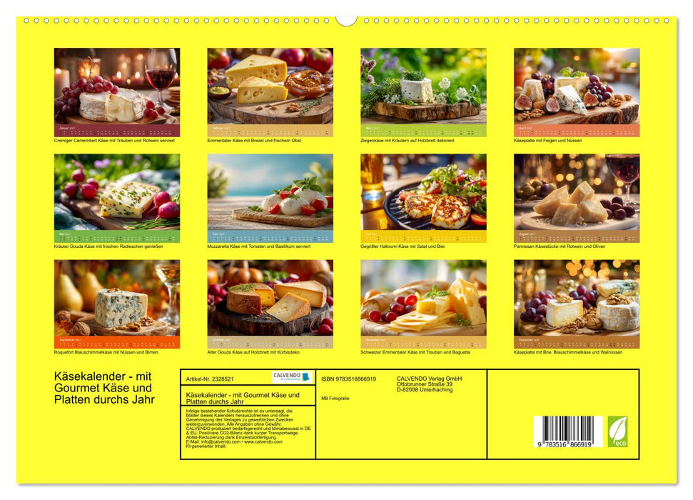 Käsekalender - mit Gourmet Käse und Platten durchs Jahr (CALVENDO Premium Wandkalender 2027)