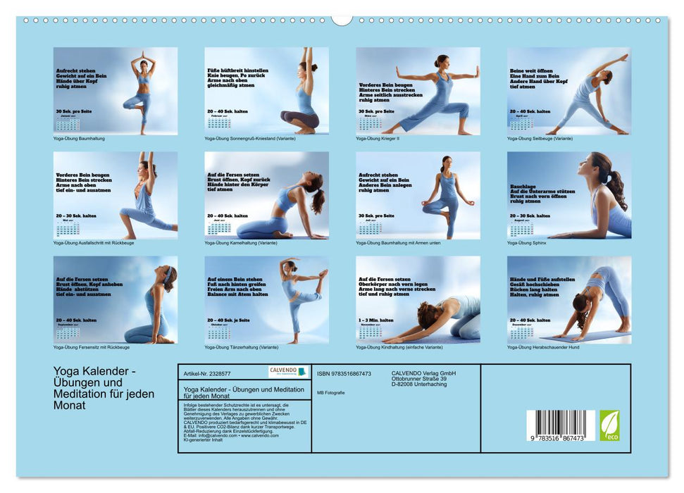Yoga Kalender - Übungen und Meditation für jeden Monat (CALVENDO Premium Wandkalender 2027)
