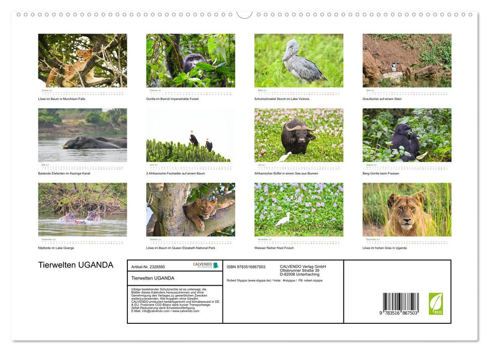 Tierwelten UGANDA (CALVENDO Premium Wandkalender 2027)