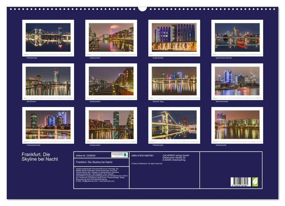 Frankfurt. Die Skyline bei Nacht (CALVENDO Wandkalender 2027)
