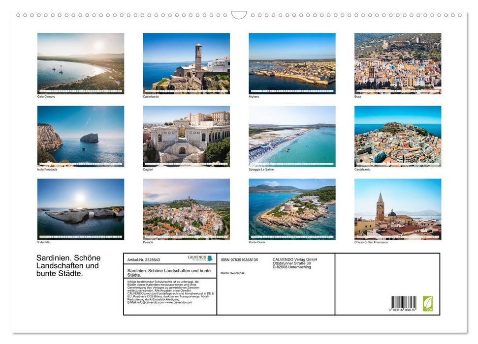 Sardinien. Schöne Landschaften und bunte Städte. (CALVENDO Wandkalender 2027)