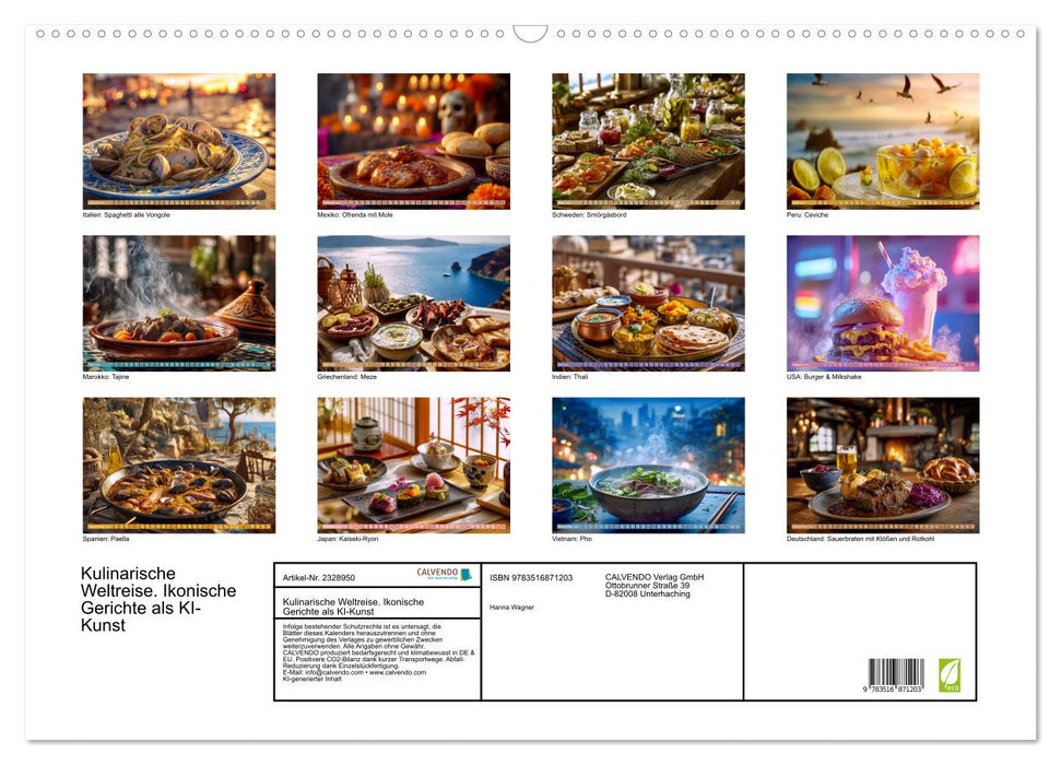Kulinarische Weltreise. Ikonische Gerichte als KI-Kunst (CALVENDO Wandkalender 2027)