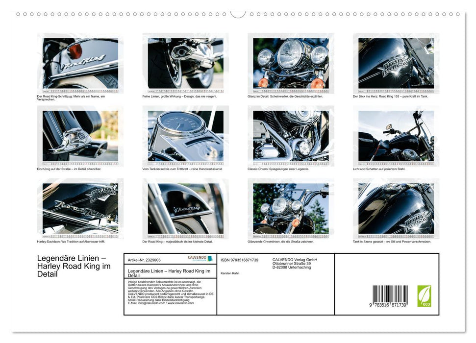 Legendäre Linien – Harley Road King im Detail (CALVENDO Premium Wandkalender 2027)