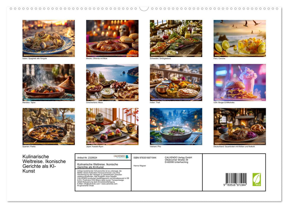 Kulinarische Weltreise. Ikonische Gerichte als KI-Kunst (CALVENDO Premium Wandkalender 2027)