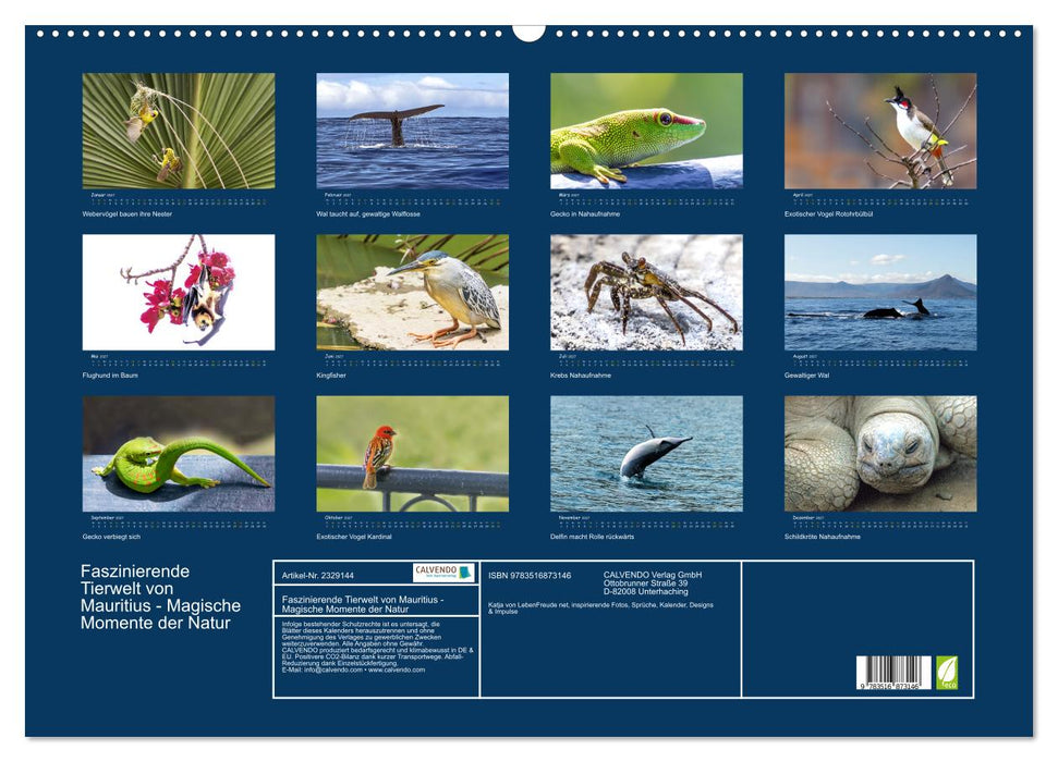 Faszinierende Tierwelt von Mauritius - Magische Momente der Natur (CALVENDO Wandkalender 2027)