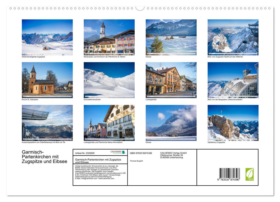 Garmisch-Partenkirchen mit Zugspitze und Eibsee (CALVENDO Premium Wandkalender 2027)