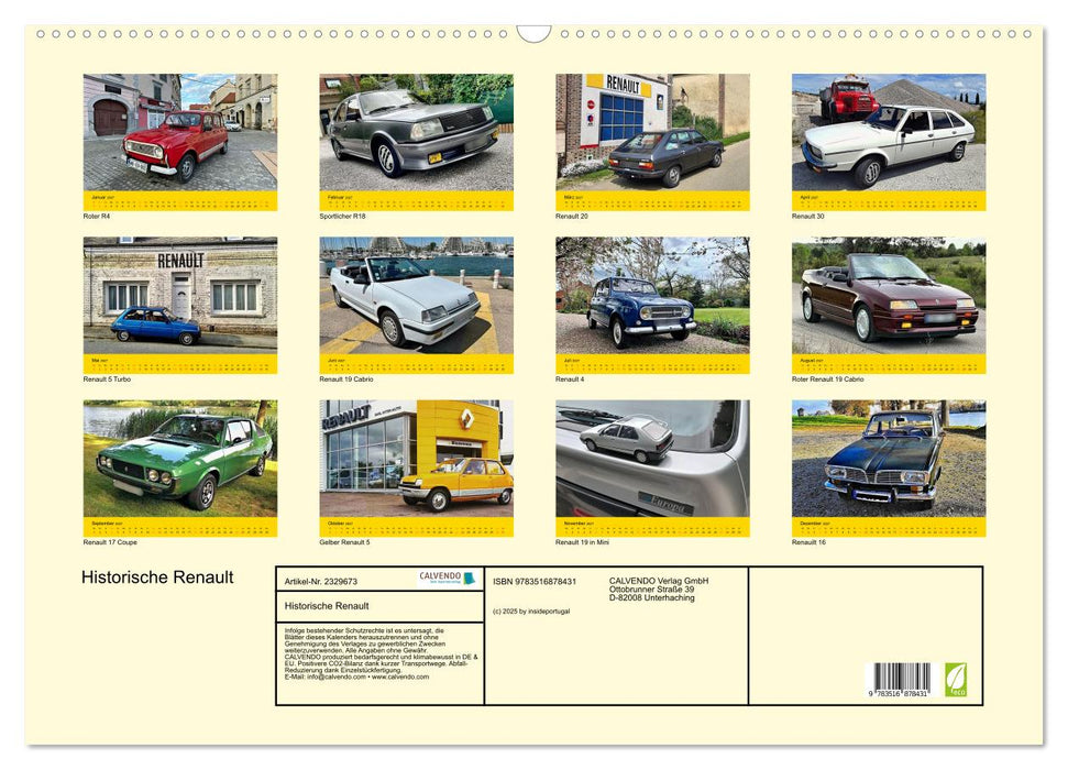 Historische Renault (CALVENDO Wandkalender 2027)