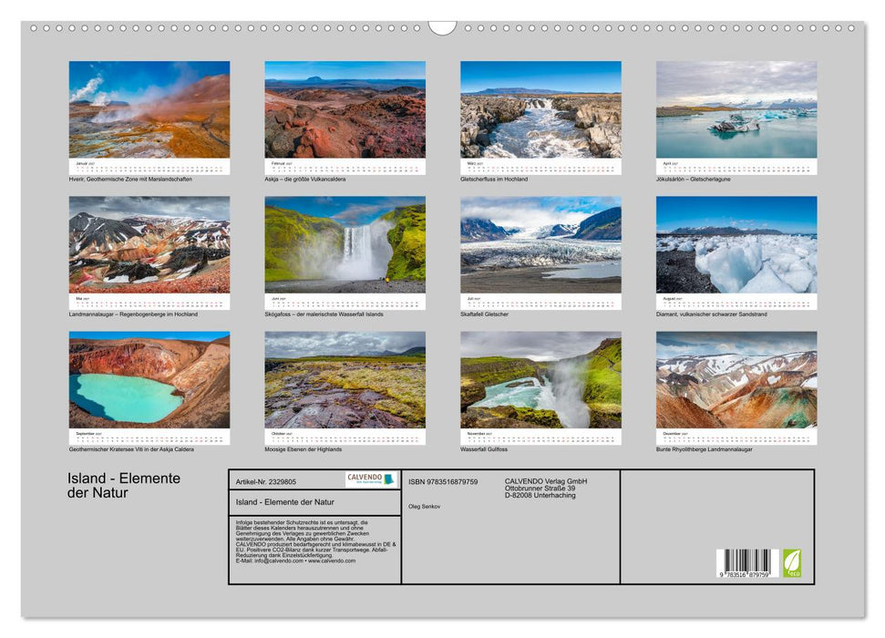 Island - Elemente der Natur (CALVENDO Wandkalender 2027)