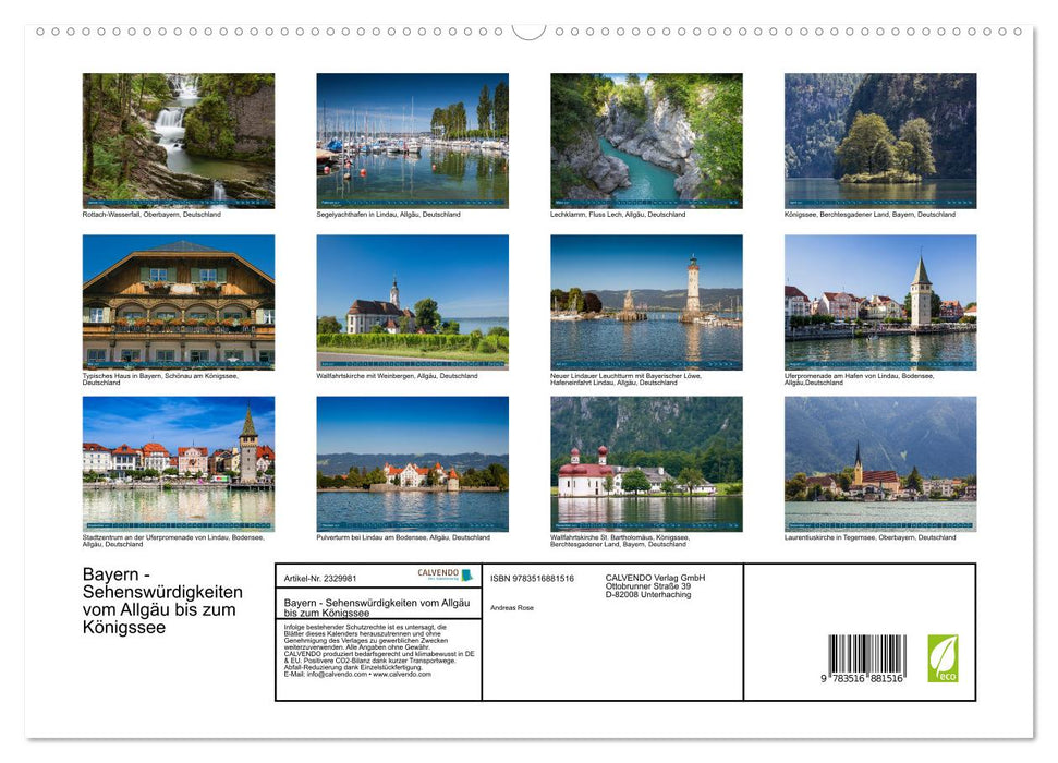 Bayern - Sehenswürdigkeiten vom Allgäu bis zum Königssee (CALVENDO Premium Wandkalender 2027)