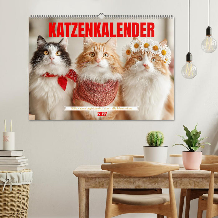 Katzenkalender - Süße Katzen begleiten dich durch alle Jahreszeiten (CALVENDO Wandkalender 2027)