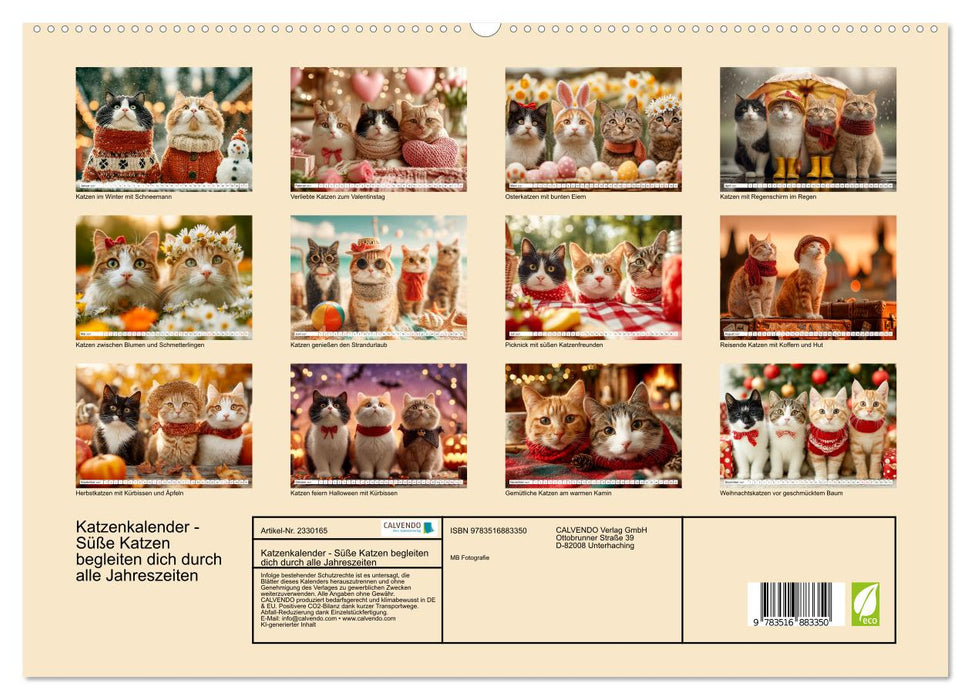 Katzenkalender - Süße Katzen begleiten dich durch alle Jahreszeiten (CALVENDO Premium Wandkalender 2027)