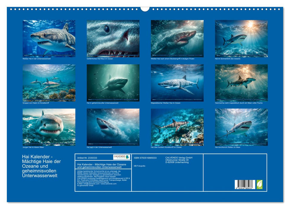 Hai Kalender - Mächtige Haie der Ozeane und geheimnisvollen Unterwasserwelt (CALVENDO Wandkalender 2027)