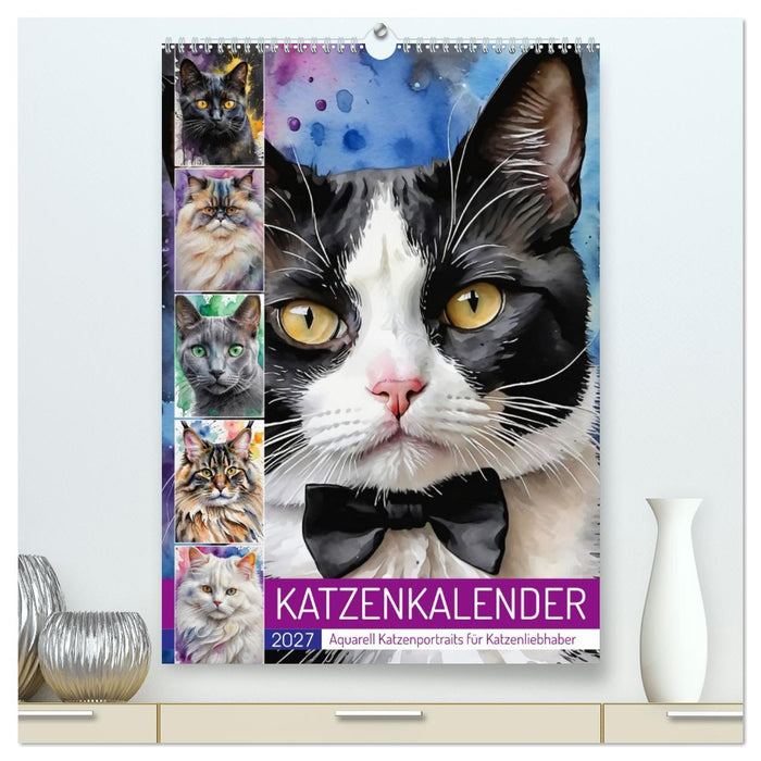 KATZENKALENDER - Aquarell Katzenportraits für Katzenliebhaber (CALVENDO Premium Wandkalender 2027)