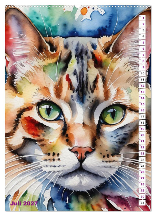 KATZENKALENDER - Aquarell Katzenportraits für Katzenliebhaber (CALVENDO Premium Wandkalender 2027)