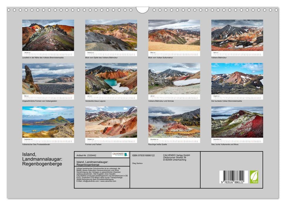 Island, Landmannalaugar: Regenbogenberge (CALVENDO Wandkalender 2027)