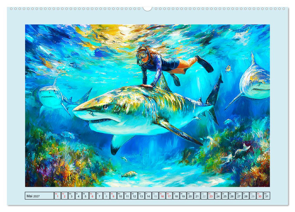 Im Tanz der Haie. Seelenströmung zwischen Mensch und Meer (CALVENDO Premium Wandkalender 2027)