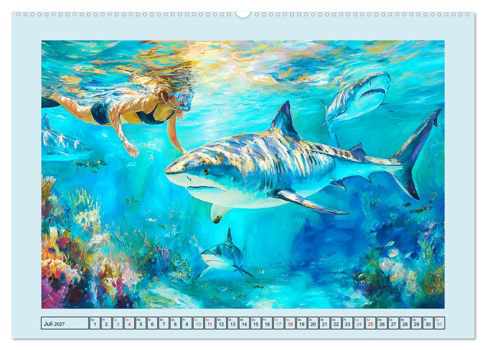 Im Tanz der Haie. Seelenströmung zwischen Mensch und Meer (CALVENDO Premium Wandkalender 2027)