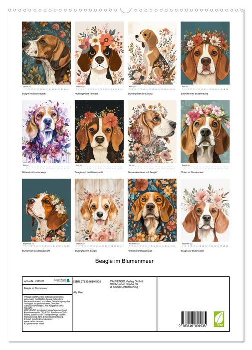 Beagle im Blumenmeer (CALVENDO Premium Wandkalender 2027)