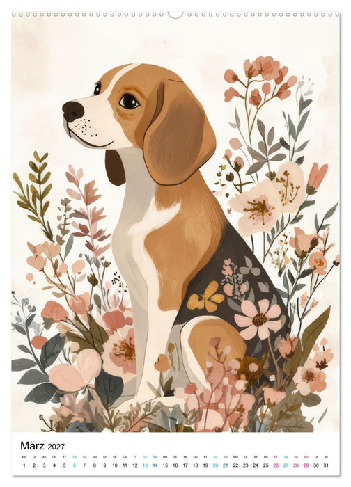 Beagle im Blumenmeer (CALVENDO Premium Wandkalender 2027)