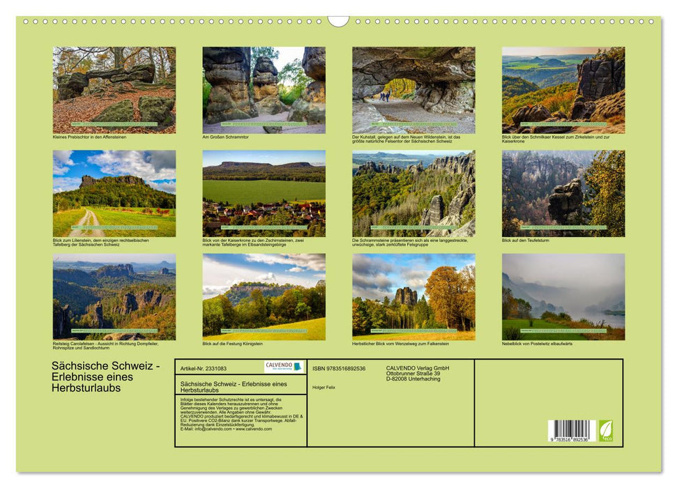 Sächsische Schweiz - Erlebnisse eines Herbsturlaubs (CALVENDO Wandkalender 2027)