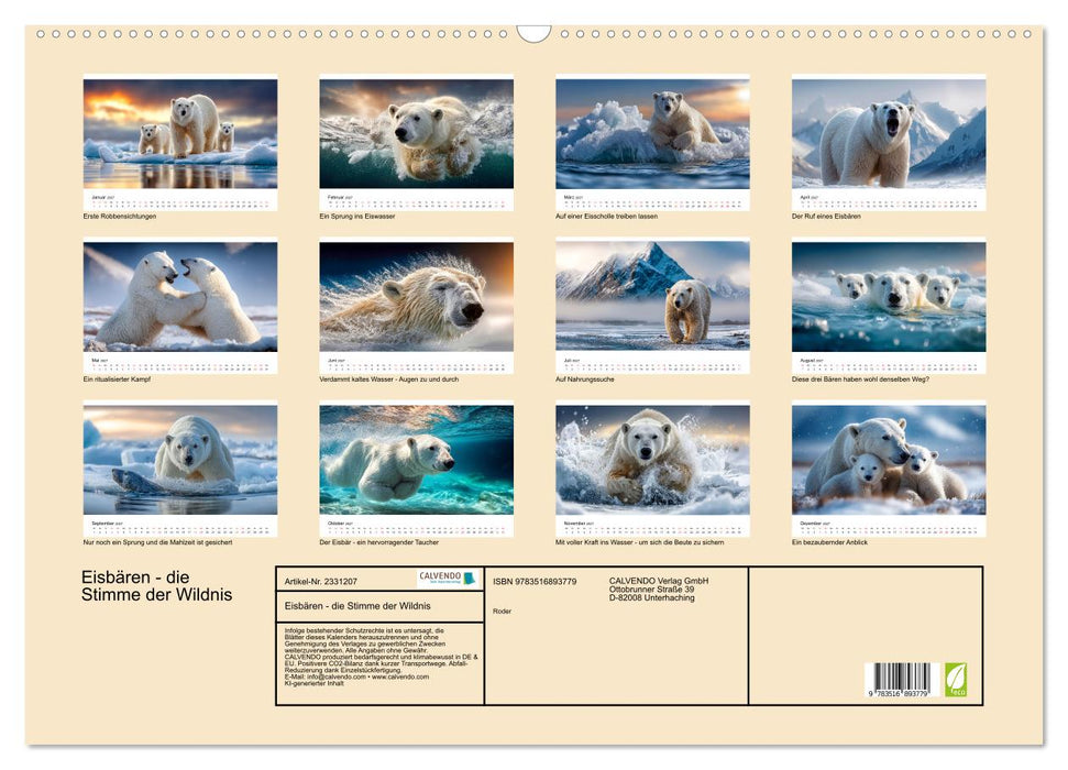 Eisbären - die Stimme der Wildnis (CALVENDO Wandkalender 2027)