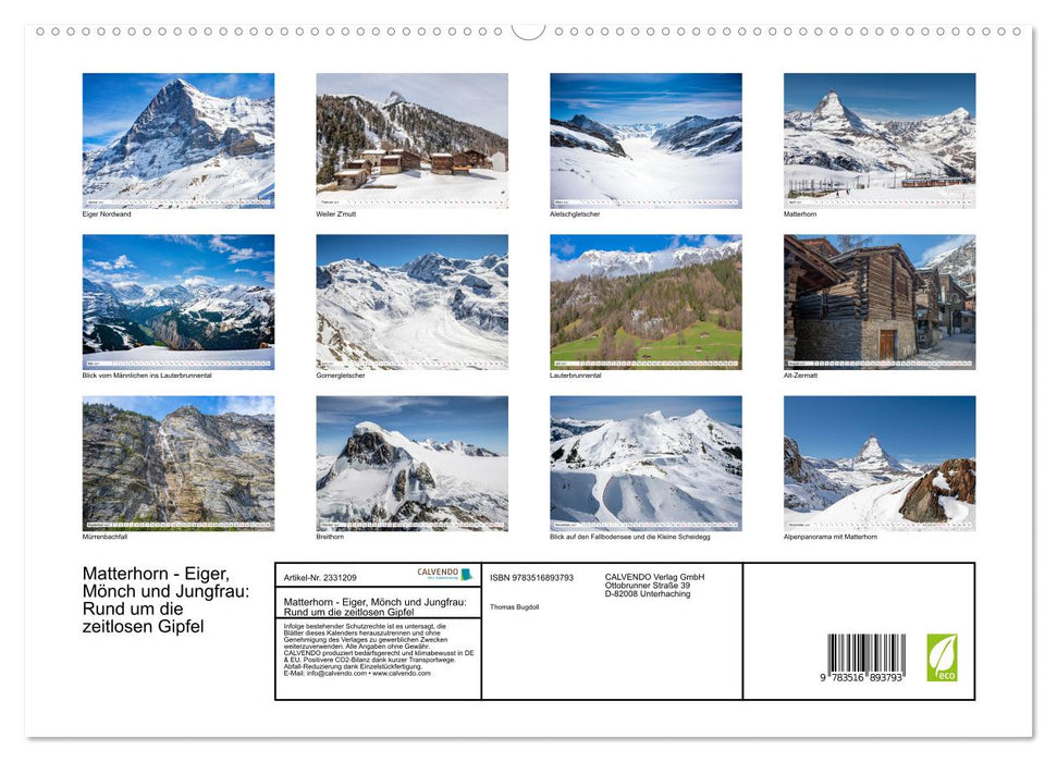 Matterhorn - Eiger, Mönch und Jungfrau: Rund um die zeitlosen Gipfel (CALVENDO Premium Wandkalender 2027)