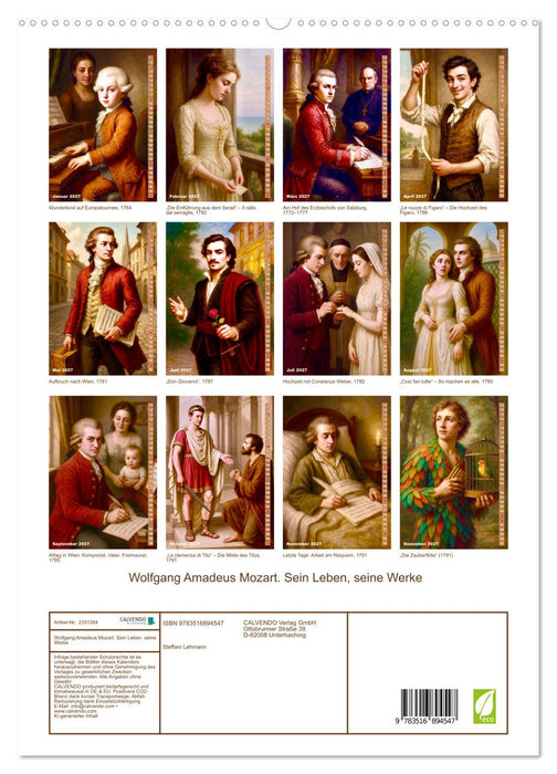 Wolfgang Amadeus Mozart. Sein Leben, seine Werke (CALVENDO Premium Wandkalender 2027)
