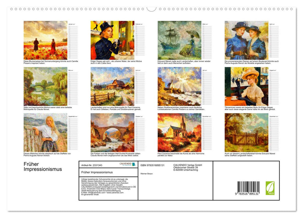 Früher Impressionismus (CALVENDO Premium Wandkalender 2027)