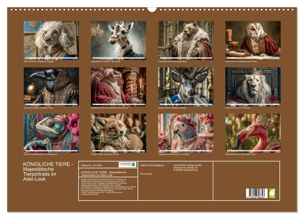 KÖNIGLICHE TIERE - Majestätische Tierportraits im Adel-Look (CALVENDO Wandkalender 2027)