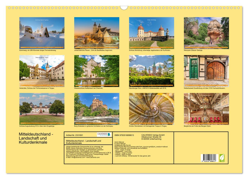 Mitteldeutschland - Landschaft und Kulturdenkmale (CALVENDO Wandkalender 2027)