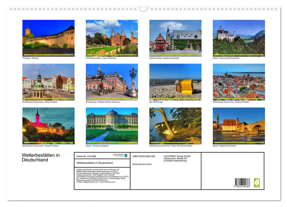 Welterbestätten in Deutschland (CALVENDO Wandkalender 2027)