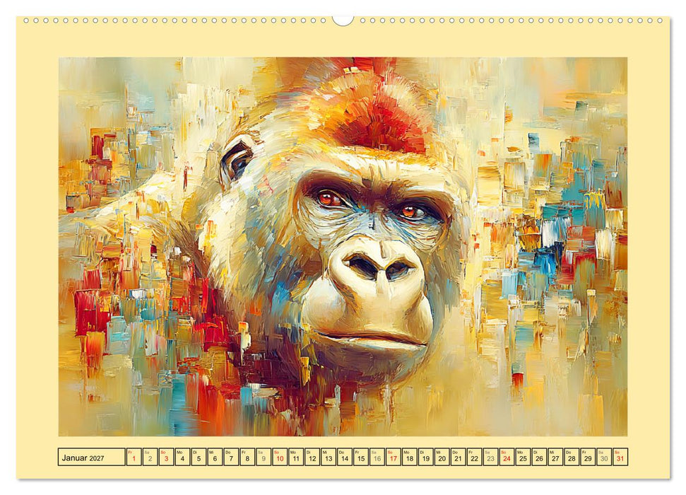 Wächter der Stille. Beeindruckende Gorillas in moderner Öloptik (CALVENDO Wandkalender 2027)