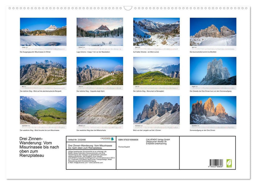 Drei Zinnen-Wanderung: Vom Misurinasee bis nach oben zum Rienzplateau (CALVENDO Wandkalender 2027)