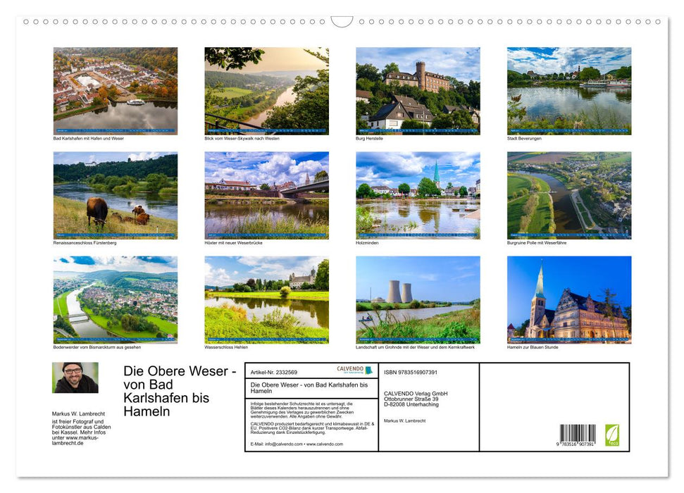 Die Obere Weser - von Bad Karlshafen bis Hameln (CALVENDO Wandkalender 2027)