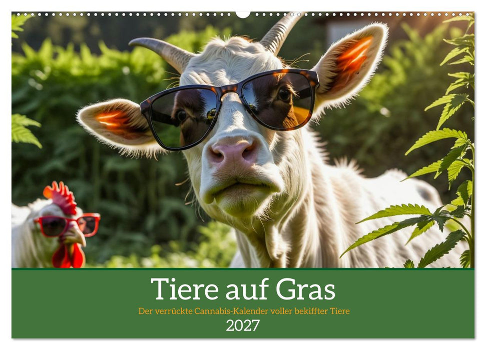 Tiere auf Gras - Der verrückte Cannabis-Kalender voller bekiffter Tiere (CALVENDO Wandkalender 2027)