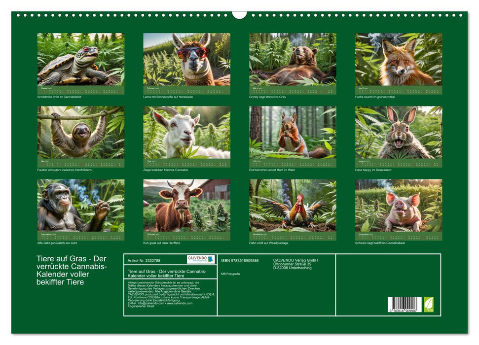 Tiere auf Gras - Der verrückte Cannabis-Kalender voller bekiffter Tiere (CALVENDO Wandkalender 2027)